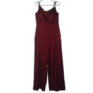 Red Sleeveless Wide Leg Jumpsuit with Adjustable Straps Size M Fashion Brand.
